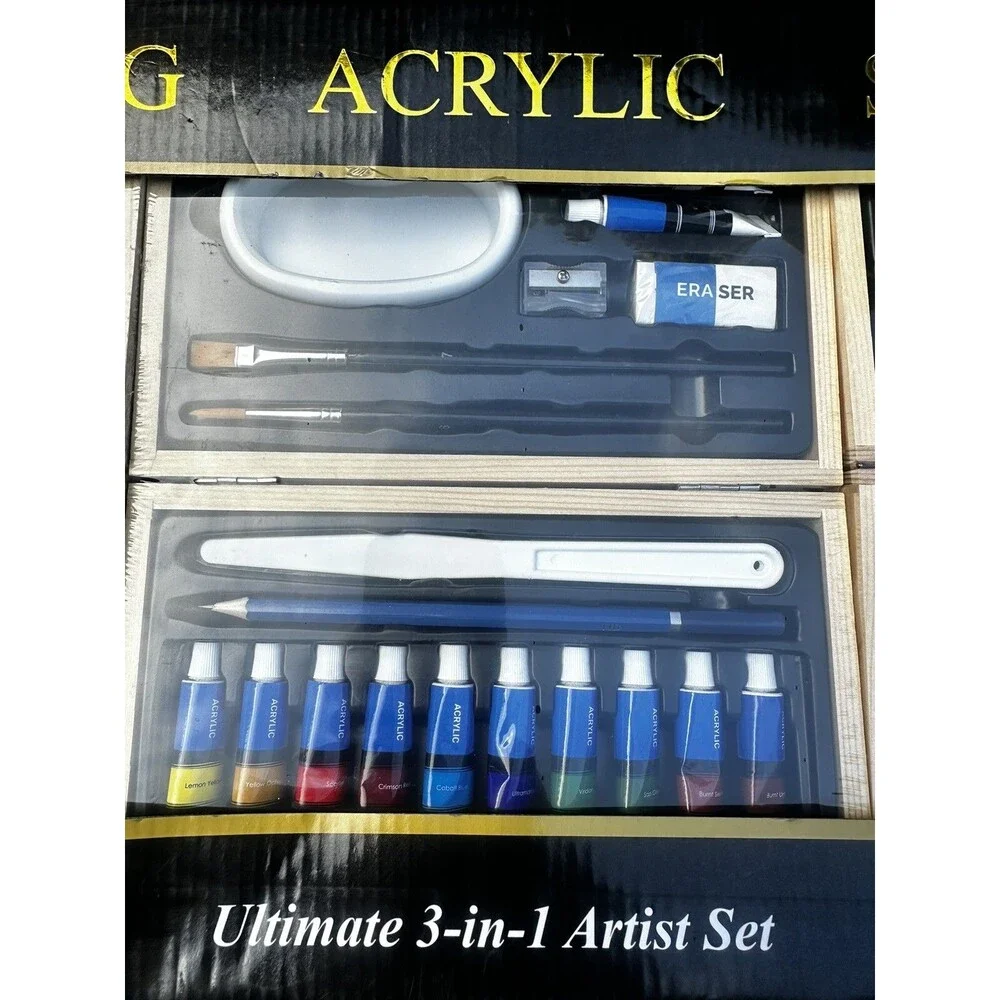 Wonder & Weiss Complete Drawing Sketch Acrylic Art Set 108 Pieces Wooden Case